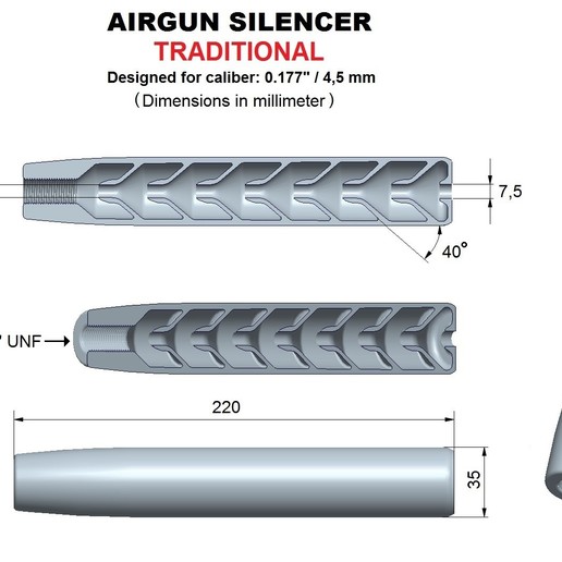 silencer traditional caliber 177 gadget pistol rifle airpistol airrifle airgun moderator suppressor 3D print model - Mito3D
