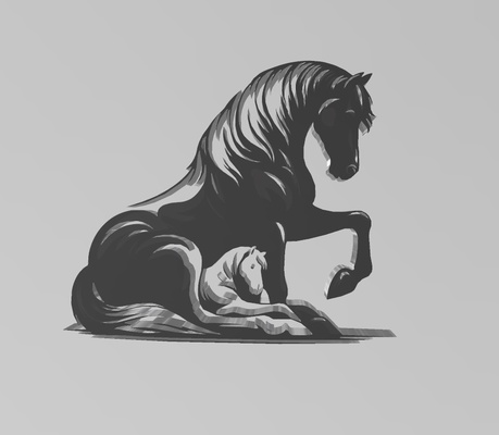 silhouette of cavallo arte animale 3d print model - Mito3D