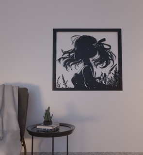 silieta anime girl 2d wall art decoration Art silhouette home inteior 3d print model - Mito3D