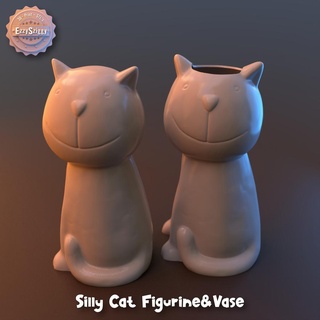 sciocco gatto figurine vasi vaso figurina felino divertente decorazione fiori impianti micio animale 3d print model - Mito3D