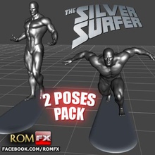 silver surfer action figure imprimable 2 pose de bonus art planète ironman avengers hulk thor quatre fantastiques thanos galactus planche surf super-héros dc marvel stan lee 3d print model - Mito3D