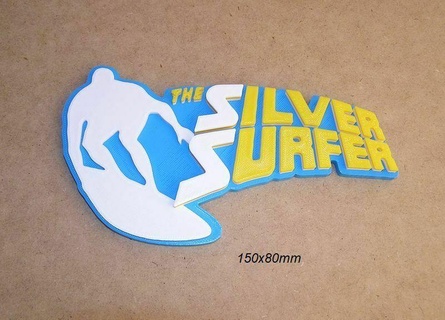 argento surfista meraviglia supereroe carattere manifesto cartello logo logotipo 3d print model - Mito3D