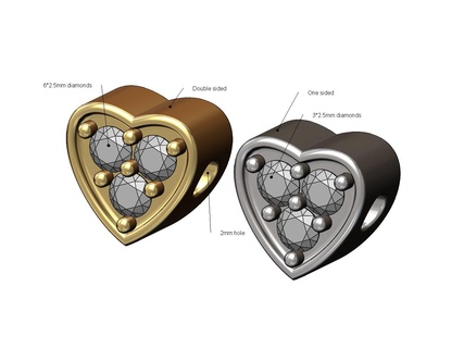 Facile diamant cœur charme bracelet perle 3d impression modèle bijoux pendentif imprimable or argent Collier résultats l'amour petit mode mignonne 3d print model - Mito3D