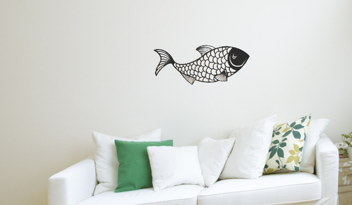 facile poisson wall décor mur art décoration accueil maison ornement 2d 2dart mural wall2d gravure bobine lac l'eau 3d print model - Mito3D