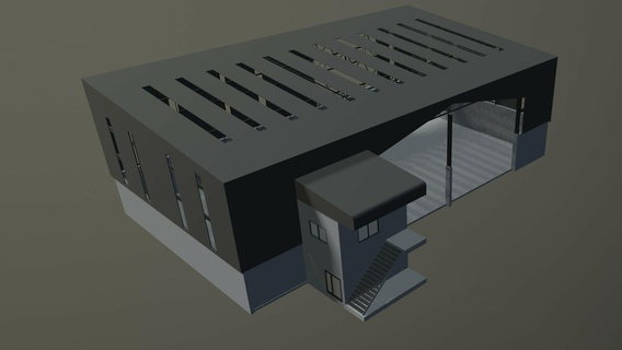 simple warehouse building architecture column beam floor house roof structure factory industry gable engineering 3d print model - Mito3D