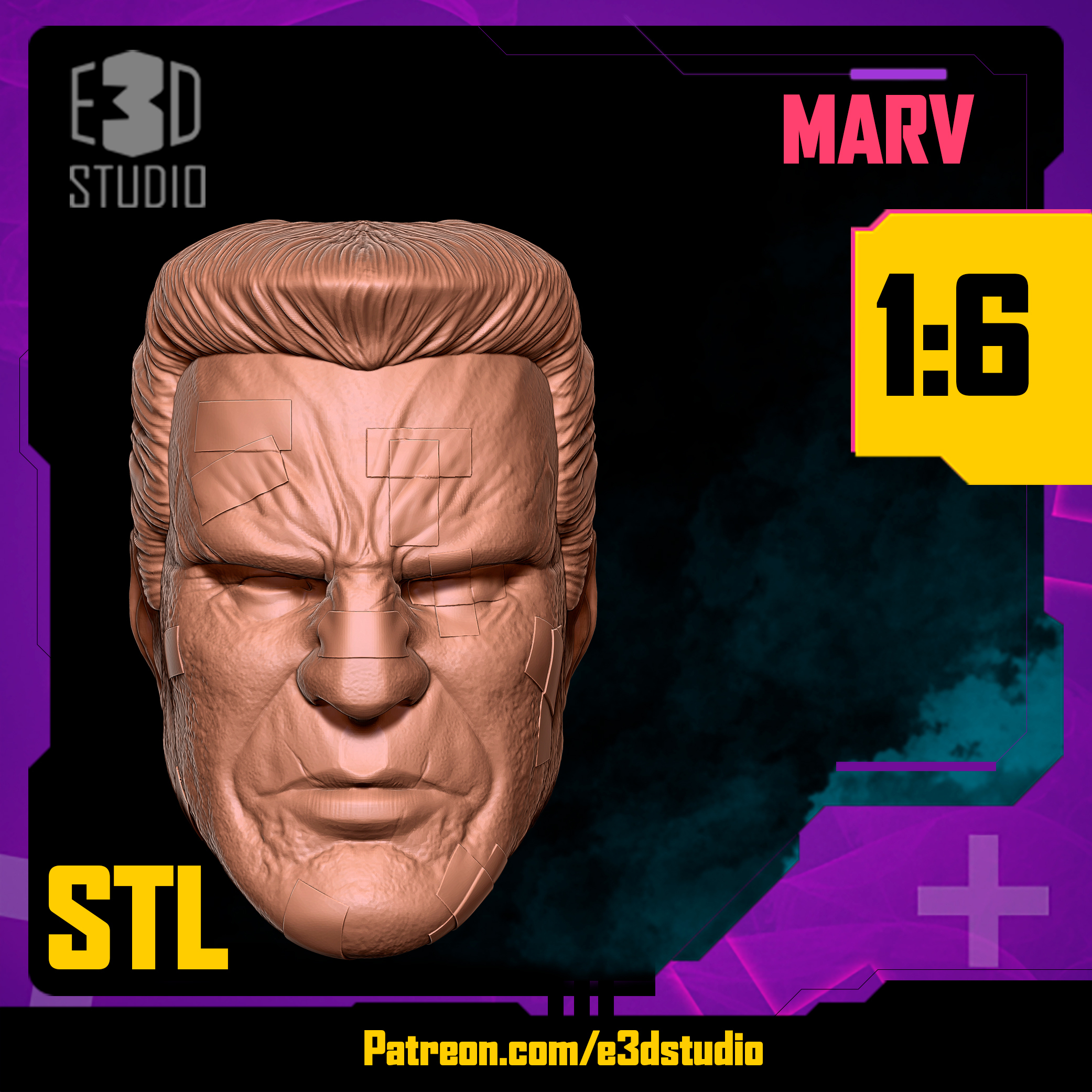 sin city - marv head 1 6 mickey rourke art toy bruce hq sincity 3D print model - Mito3D