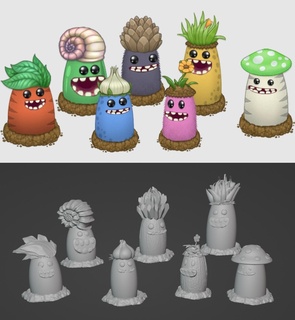 singing monsters dipsters Game do re mi fa sol la ti shell carrot my monster dipster game 3d model potato omion mushroom toy 3d print model - Mito3D