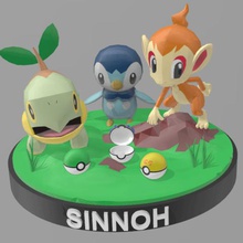 starter pokemon di sinnoh iniziale pokemones gioco le iniziali piplup turtwig chimchar palla verde gs ball geavy 3d print model - Mito3D