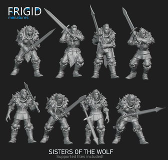 sisters wolf viking berserker sister battle norse norsca greatsword 28mm war hammer fantasy 3d print model - Mito3D