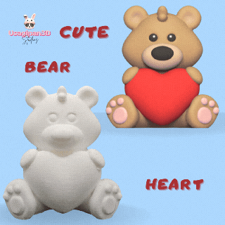 sitting bear heart 3d print model - Mito3D