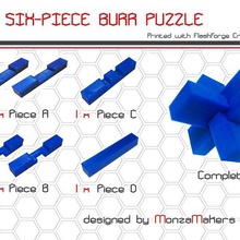 sechs-pieceburr puzzle Spiel nigme gibier nigmes jouets riddletoy jeux 3d print model - Mito3D