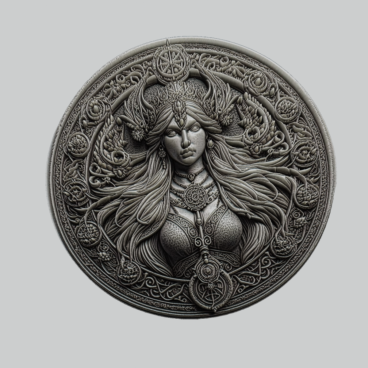 skadi mythology god medallion art norse locket thor odin pendant 3D print model - Mito3D
