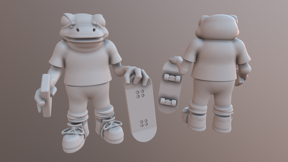 skatista rã skate personagem kit 3d print model - Mito3D