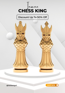 skeletal monarch 3d printable chess king skull face printing fdm technology set design home decor print-at-home diy project unique centerpiece pieces gothic-inspired decoration 3d print model - Mito3D