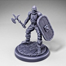 skeleton - infantry battle axe + elliptical shield ready pose wooden base boardgame boardgames dnd miniature dungeons and dragons fantasy mini miniatures pathfinder rpg tabletop gaming ttrpg creatures 3d print model - Mito3D