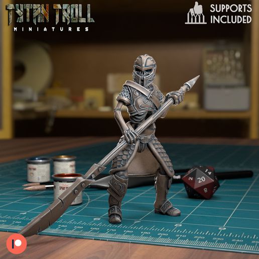 iskelet 001 pre supported oyun dnd minyatür minis Zindanlar ejderhalar 32mm Tytantroll minyatürler Patreon mızrak glaive 3D print model - Mito3D