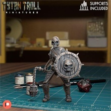 skeleton 005 - pre-supported game dnd miniature minis dungeons dragons 32mm tytantroll miniatures patreon halloween mace shield 3d print model - Mito3D