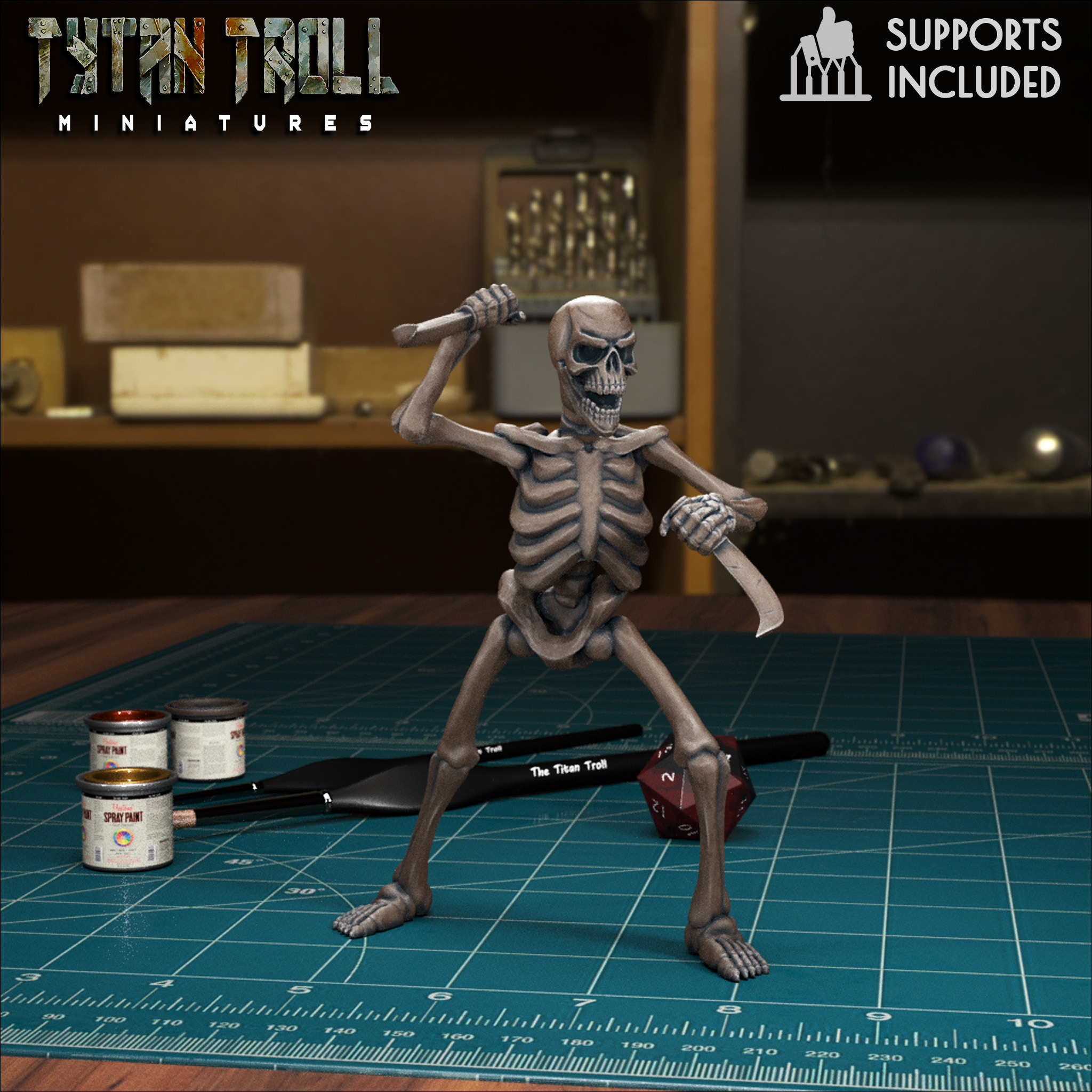 esqueleto 03 pre supported jogos zumbi Morto vivo fantasia tytantroll miniaturas escultura dnd esqueletos Guerreiro mortal 3D print model - Mito3D
