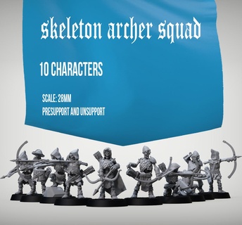 skeleton archer squad rpg skelet bone death undead skull medieval tabletop 3d print model - Mito3D