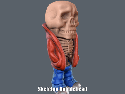 skeleton bobblehead easy print assembly multicolor skull cute chibi kawaii halloween colors place cartoon terror figure sculpture supportless 3d print model - Mito3D