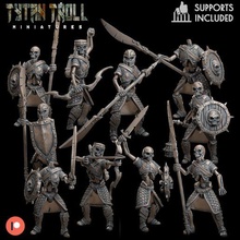 squelette paquet pre supported Jeu dnd miniature minis donjons dragons 32mm tytantroll miniatures Patreon Halloween glaive lance bouclier arc 3d print model - Mito3D