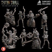 skeleton bundle game animated armour dnd miniature minis dungeons dragons 32mm tytantroll miniatures patreon knight man swinging sword reaching bow arrow archer 3d print model - Mito3D