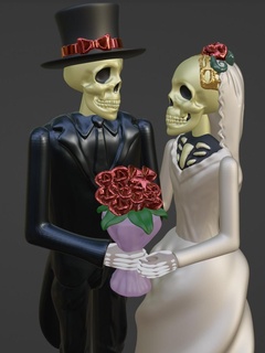 iskelet çift düğün damat gelin dekorasyon Aşk asla ölür kek topper 3d print model - Mito3D