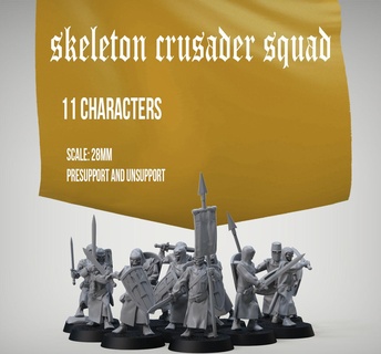 skeleton crusader squad skelet skull bone cave death undead dnd knight tabletop 3d print model - Mito3D