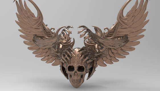 esqueleto profundidades coroa inferno versão asas arte anatomia escultura Bruxas crânio cabeça prata ouro humano imprimível cara osso anel personagem esculturas 3d print model - Mito3D