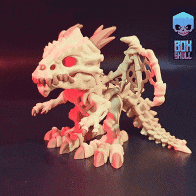 skeleton dragon - flexi articulated art skeletal bones toy flexyble boxskull 3d print model - Mito3D