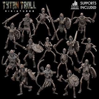 esqueleto horda agrupar pre supported jogos zumbi Morto vivo fantasia tytantroll miniaturas escultura dnd esqueletos Guerreiro mortal 3d print model - Mito3D