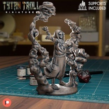 skeleton necromancer - pre-supported game dnd miniature minis dungeons dragons 32mm tytantroll miniatures patreon mage necromance wizard 3d print model - Mito3D