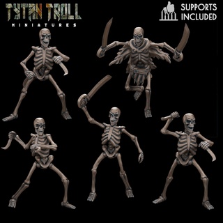 skeleton pack pre-supported Game zombie undead fantasy tytantroll miniatures sculpting dnd skeletons warrior deadly 3d print model - Mito3D