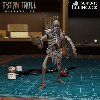 squelette guerrier 02 pre supported Jeu zombi Mort vivant fantaisie tytantroll miniatures sculpture dnd squelettes mortel 3d print model - Mito3D