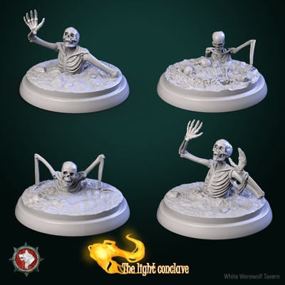 esqueletos conjunto 4 miniaturas 32mm pre supported mesa alta calidad juguete juego 3dminiature dnd dndminiatura criatura monstruo presupuesto ttrpg esqueleto 3d print model - Mito3D