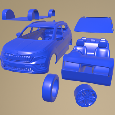 skoda kushaq 2021 printable car in separate parts body slot 1-10 scalextric tamiya rc miniz crawler kyosho axial traxxas micro 3d print model - Mito3D