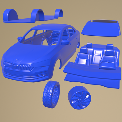 skoda rapide cn spec sedan 2020 imprimable voiture in séparé pièces corps fente 1 10 scalextric tamiya rc miniz robot d'exploration kyosho axial traxxas micro 3d print model - Mito3D