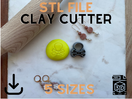 skull & bones polymer clay stud cutter 5 sizes digital stl file 3d printing stamp minimalist jewelry earrings halloween 3d print model - Mito3D