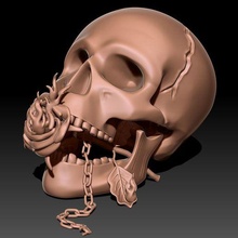 cranio 3d Stampa modello sculture testa statua tomba Halloween scheletrico ossatura lapide rosa fiore mazzo foglia fiori Rose 3d print model - Mito3D