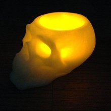 skull battery tea light holder home decor scary reprappro mouserunner halloween glow dark decoration candle 3d print model - Mito3D