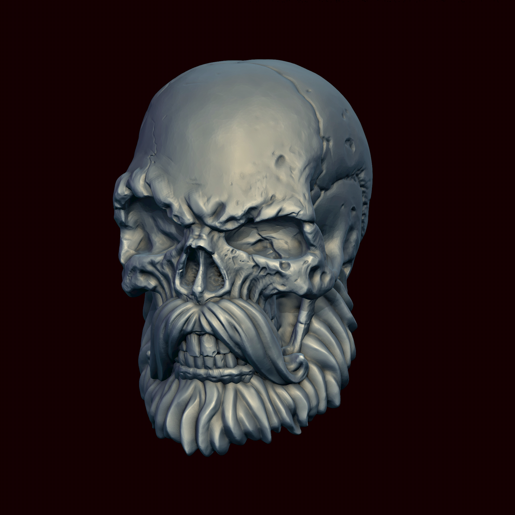 skull beard mustache moustache whisker anatomy bone head human male medical skeletal skeleton stylize stylized styled detailed evil 3D print model - Mito3D