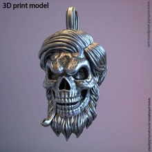 skull bearded vol5 pendant jewelry pendants stylized hand-made beard hairs hairstyle cigar organic bone skeleton mens fashion chain necklace gold silver punk gothic biker 3d print model - Mito3D