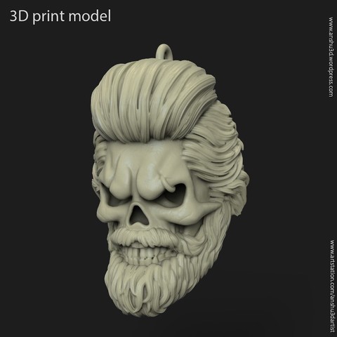 crânio levava vol1 pingente jóias motociclista estilizado bigode barba ornamento de prata a moda colar cadeia esqueleto 3D print model - Mito3D