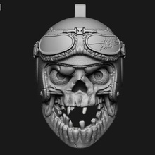skull biker helmet vol1a pendant jewelry stylized mustache beard ornament silver fashion necklace chain skeleton 3d print model - Mito3D
