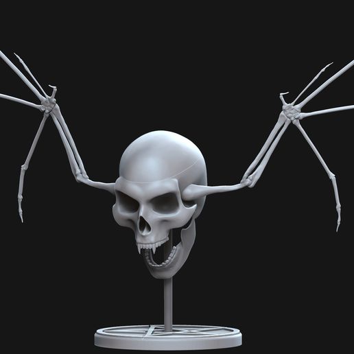 skull bone wings halloween cranium terror vampire demon monster 3D print model - Mito3D
