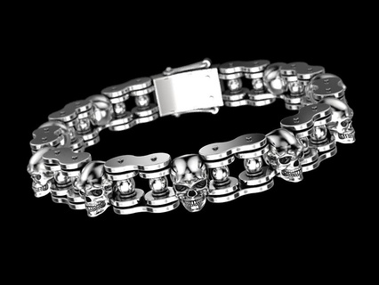 crâne bracelet 3 bijoux impression 3dprinted imprimable conception bijou d'or mode or prototypage argent motard homme 3d print model - Mito3D