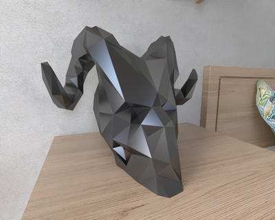 Schädel Dämon Lowpoly Tier geometrisch Origami Kunst Skulptur Statue facettiert dekorativ Modell Mauer niedrig poly Fantasie 3d print model - Mito3D