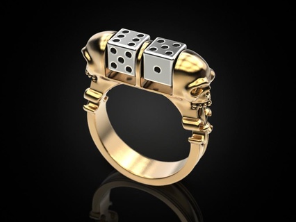skull dice ring luxury jewelry print jewellery jewel golden fashion printing gold prototyping silver biker blackening rings 3d print model - Mito3D