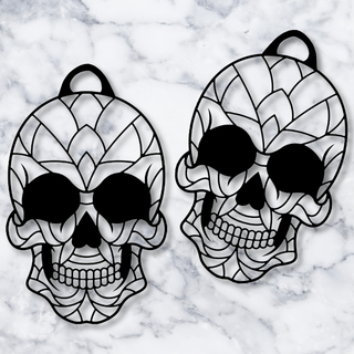 skull earrings jewelry halloween undead cemetery graveyard grave stone creepy jester jewelery jewellery necklace pendant keychain spooky holiday party low poly 3d print model - Mito3D