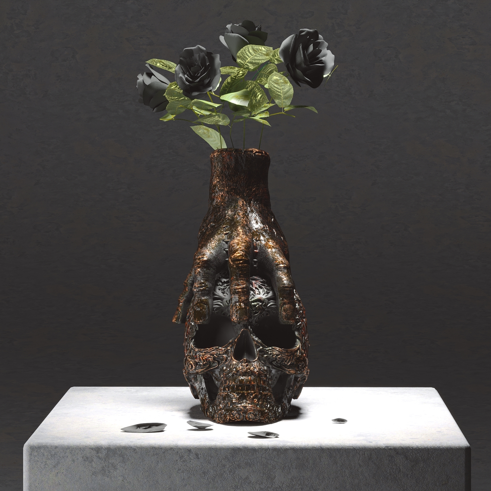 cranio vaso fiori impianti pentola fioriere mano Morte Gotico 3D print model - Mito3D